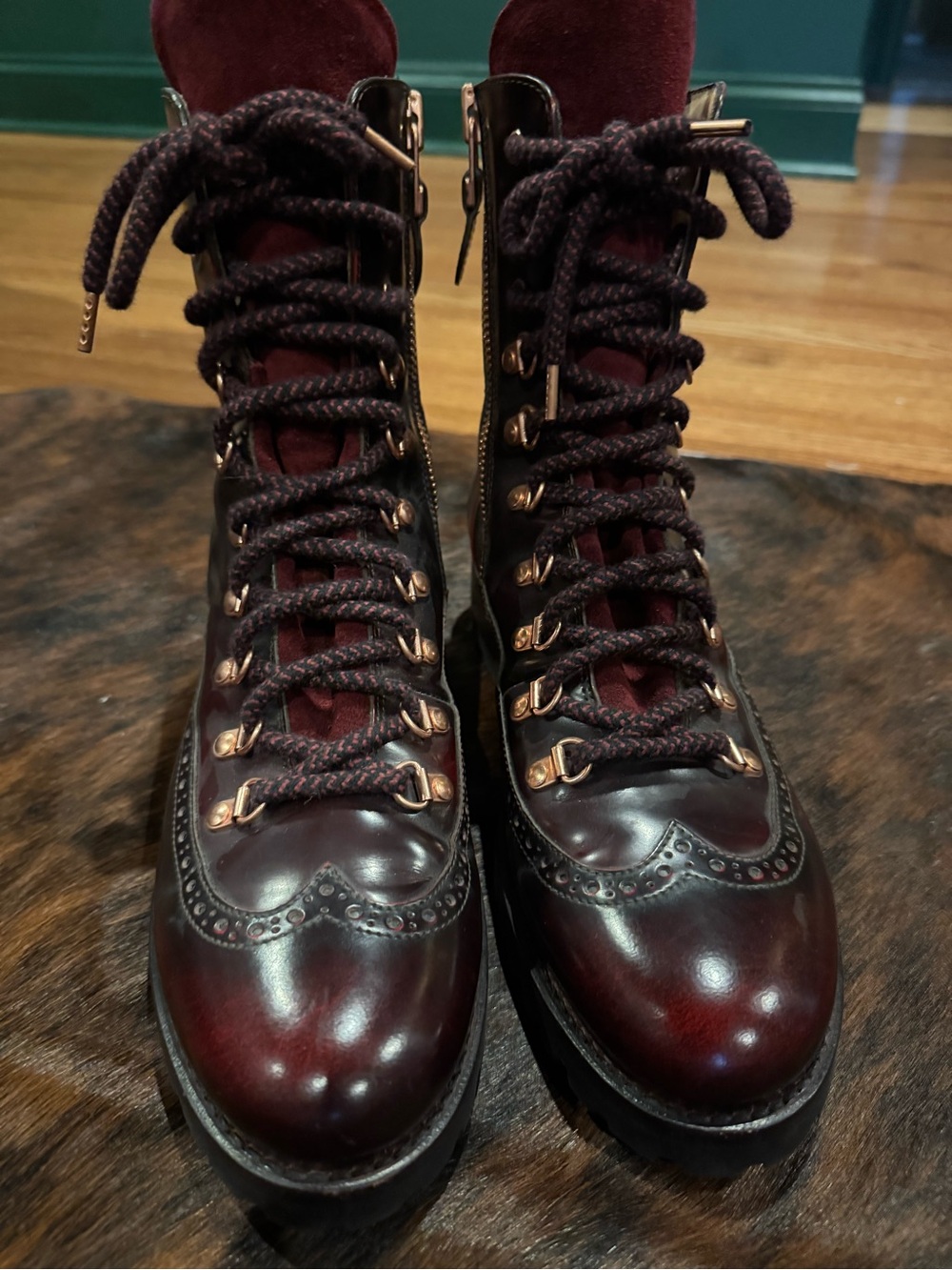 Lace-Up Burgundy Leather Women's Ankle Boots - Picture 4 of 6